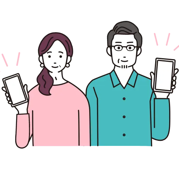 スマートフォンを持つ30代から40代の男女のイラスト
