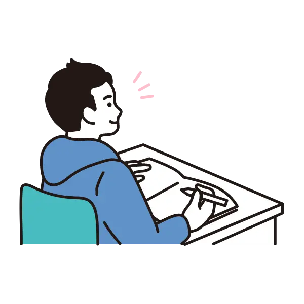 机で勉強する学生のイラスト
