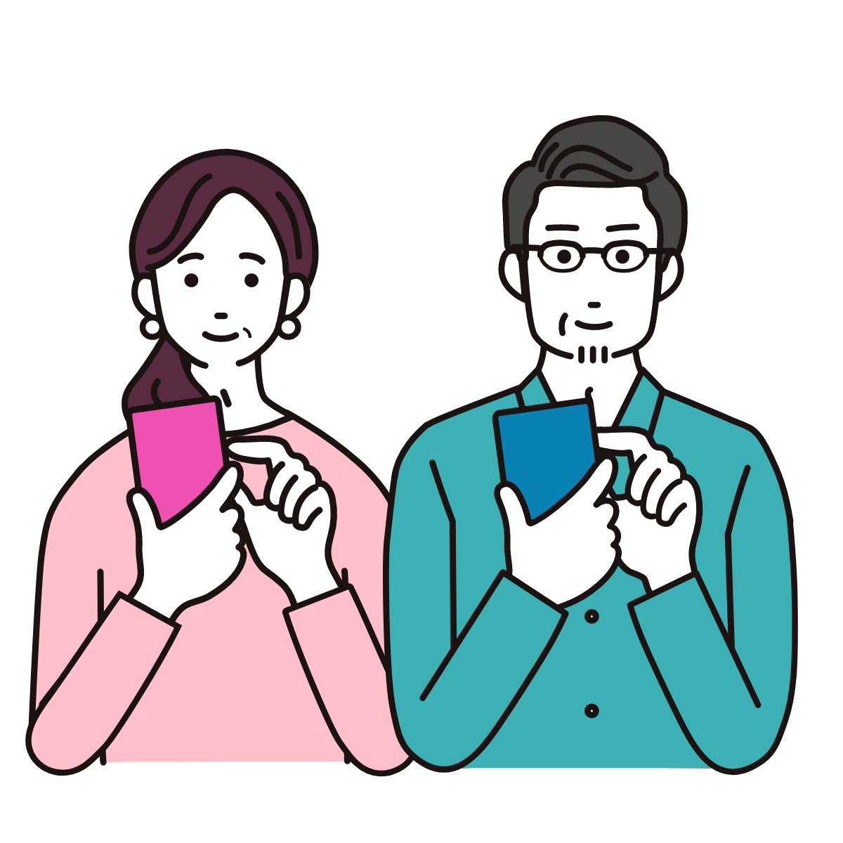 スマートフォンを操作する男女のイラスト